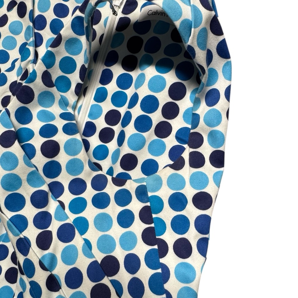 Calvin Klein Retro Blue Polka Dot Fit & Flare Dress Sleeveless Belted Size 6 - Picture 8 of 12